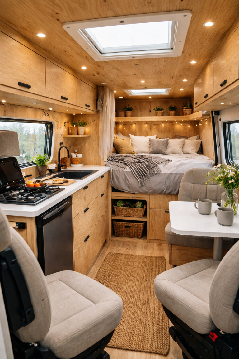 Een camper volledig afgewerkt met Bruynzeel platen